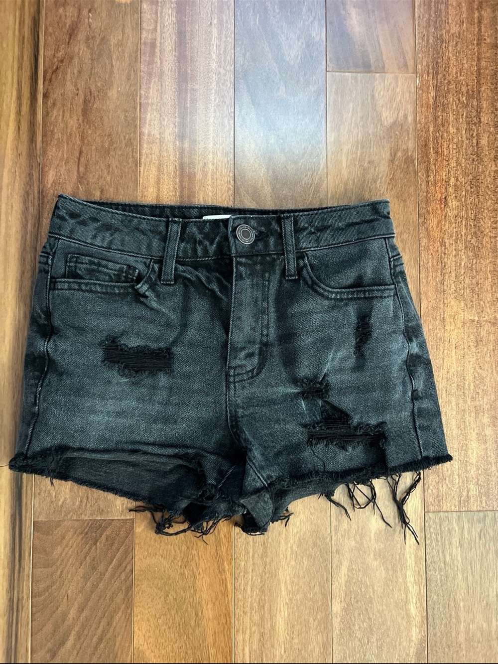 Distressed Black High-Rise Denim Shorts